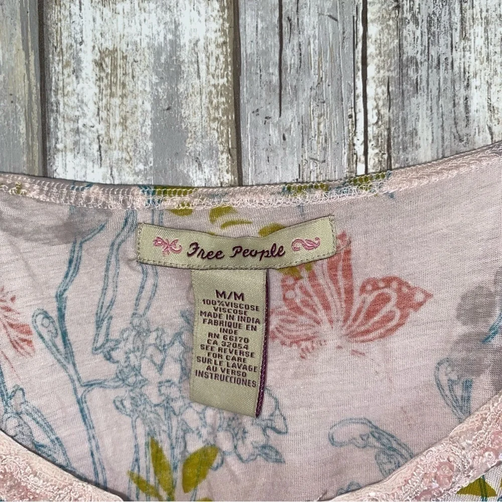 Free People Floral Cami Tank Y2K Boho High Low Hem Pink Viscose Medium - Picture 6 of 7